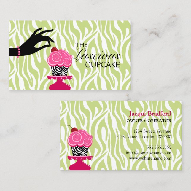 Whimsical Zebra Cupcake Bakery Business Card (Front/Back)