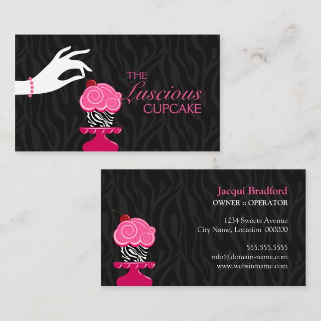 Whimsical Zebra Cupcake Bakery Business Card (Front/Back)