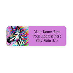 Whimsical Zebra Floral Pink Teal Green Daisy Return Address Label
