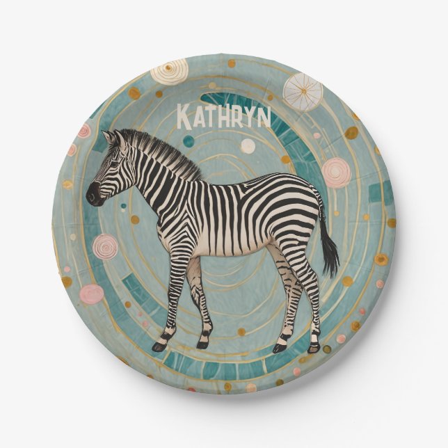 Whimsical Zebra Personalized Paper Plate (Front)