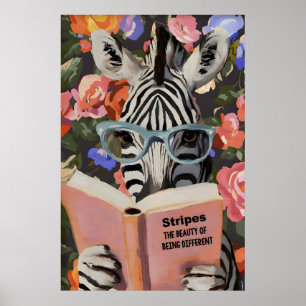 Whimsical Zebra Reading Book Art Print - Literary