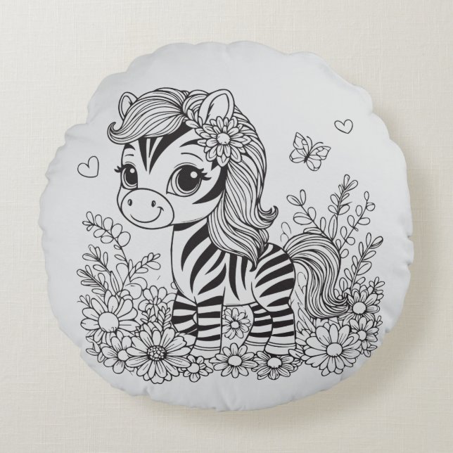 Whimsical Zebra Round Cushion (Front)