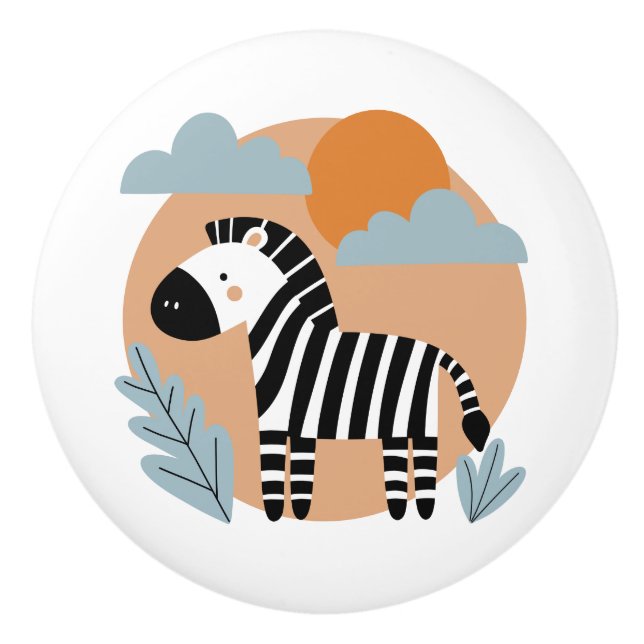 Whimsical Zebra Scandinavian Influenced Ceramic Knob (Front)