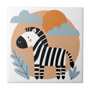 Whimsical Zebra Scandinavian Influenced Ceramic Tile