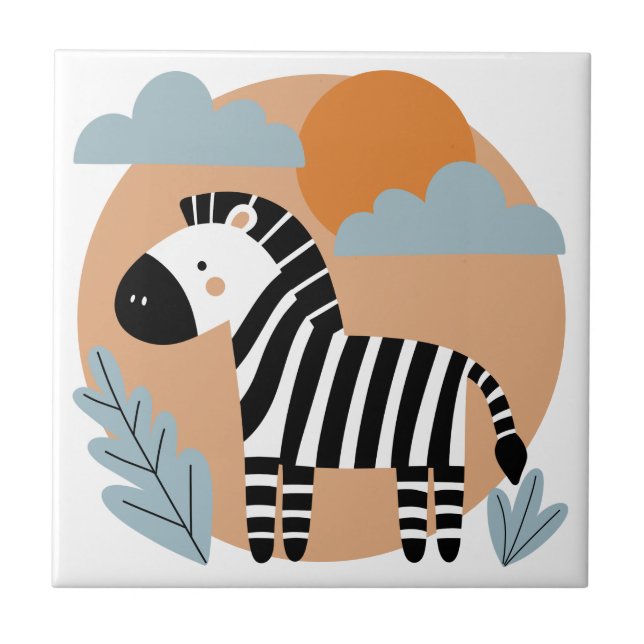 Whimsical Zebra Scandinavian Influenced Ceramic Tile (Front)