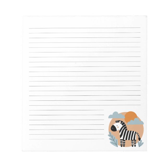 Whimsical Zebra Scandinavian Influenced Notepad (Front)