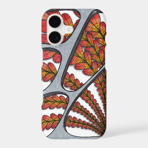 Whimsical Zen Doodle Autumn Leaves Red Orange Grey