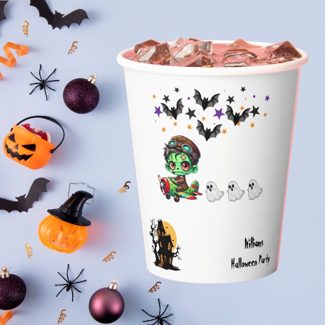 Whimsical Zombie Pilot Aeroplane Cute Ghosts & Bat Paper Cups (Creator Uploaded)