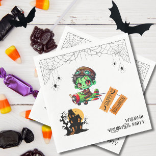 Whimsical Zombie Pilot Aeroplane Kids Halloween  Napkin