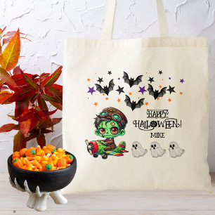 Whimsical Zombie Pilot Aeroplane Kids Halloween  Tote Bag