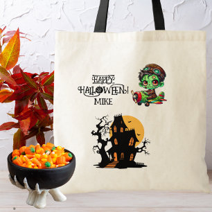 Whimsical Zombie Pilot Aeroplane Kids Halloween Tote Bag