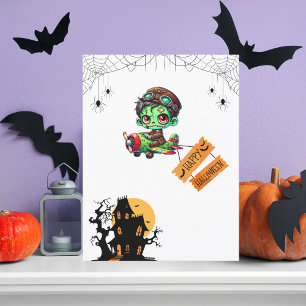 Whimsical Zombie Pilot Airplane Kids Halloween  Postcard