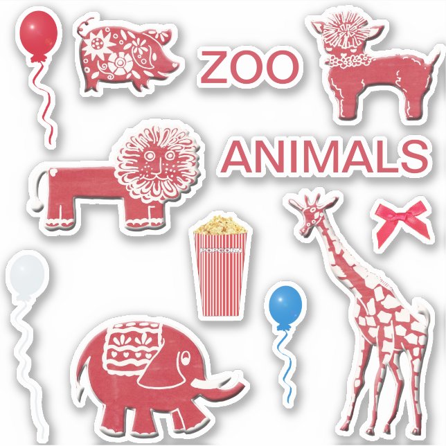 Whimsical Zoo Scrapbooking Red & White Stickers (Front)