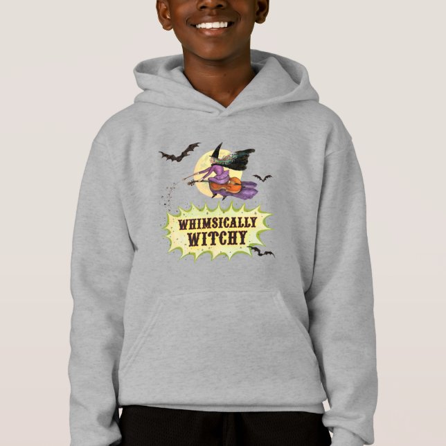 Whimsically Witchy Kids Grey Hoodie (Front)