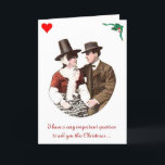 Whimsicle Romantic Christmas Card<br><div class="desc">A romantic image of an adoring couple is featured on this whimsical Christmas card.  Inside left,  the Welsh inscription translates to "where's the beer?",  in English.  Inside right,  the inscription translates to,  "Merry Christmas,  Happy New Year,  my dear".</div>