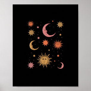 Whimsigoth Aesthetic Vintage Half Moon Sun Poster