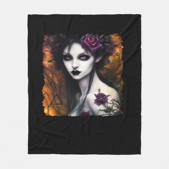 Whimsigoth – Autumn Nights & Vintage Design Fleece Blanket (Front)
