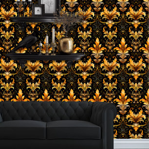 Whimsigoth Black and Gold Fauna Wallpaper