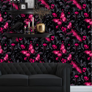 Whimsigoth Bright Magenta Butterflies Wallpaper