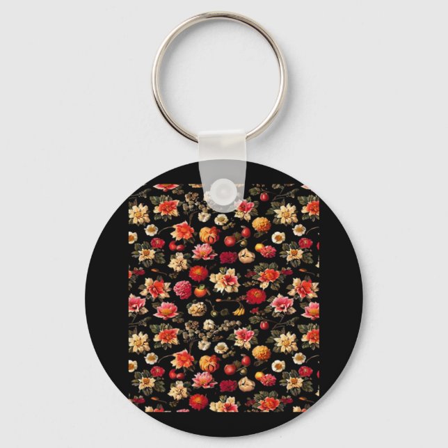 Whimsigoth Chintz Vintage Oil Painting Key Ring (Front)