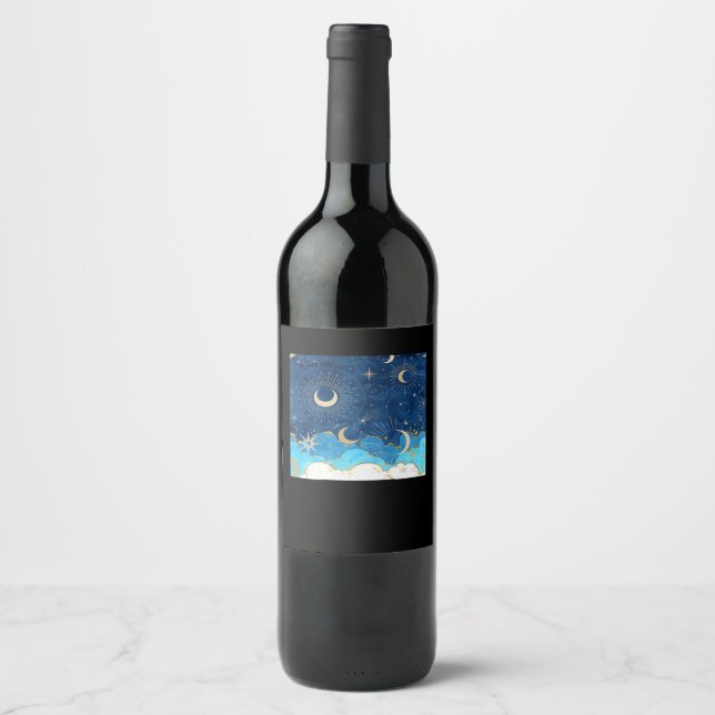 Whimsigoth Clouds Sun Moon Witchy Classic Wine Label (Front)
