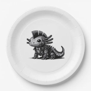 Whimsigoth Cyborg Axolotl Vintage Art Design Class Paper Plate