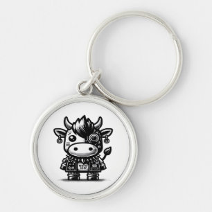 Whimsigoth Cyborg Cow Vintage Art Design Classic Key Ring