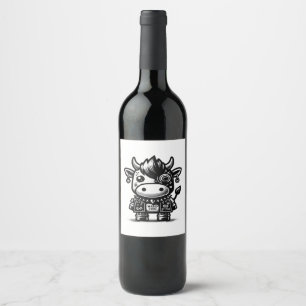 Whimsigoth Cyborg Cow Vintage Art Design Classic Wine Label