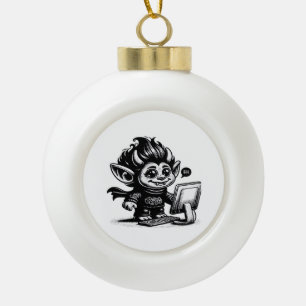 Whimsigoth Cyborg Internet Troll Vintage Art Desig Ceramic Ball Christmas Ornament