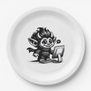 Whimsigoth Cyborg Internet Troll Vintage Art Desig Paper Plate