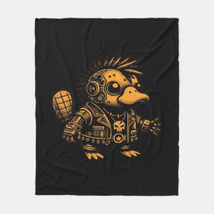 Whimsigoth Cyborg Platypus Vintage Art Design Fleece Blanket
