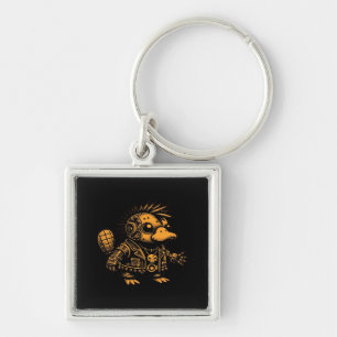 Whimsigoth Cyborg Platypus Vintage Art Design Key Ring