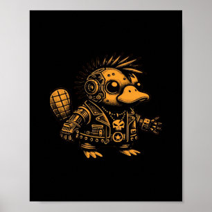 Whimsigoth Cyborg Platypus Vintage Art Design Poster