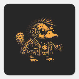 Whimsigoth Cyborg Platypus Vintage Art Design Square Sticker