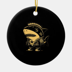 Whimsigoth Cyborg Shark Vintage Art Design Ceramic Ornament