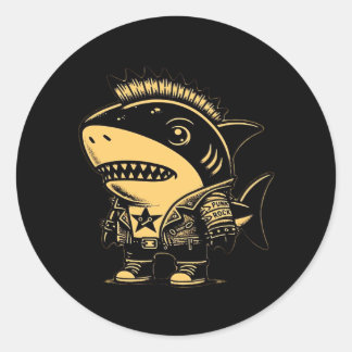 Whimsigoth Cyborg Shark Vintage Art Design Classic Round Sticker