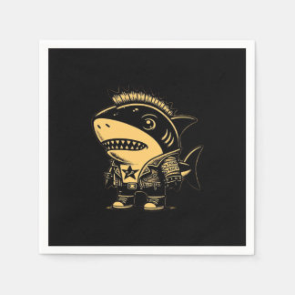 Whimsigoth Cyborg Shark Vintage Art Design Napkin