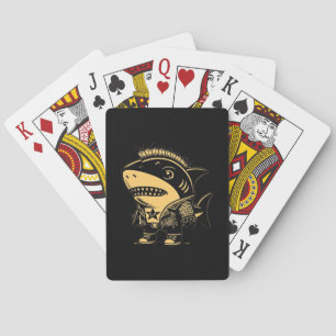 Whimsigoth Cyborg Shark Vintage Art Design Playing Cards