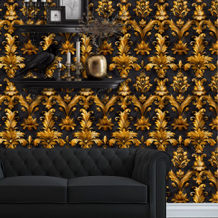 Whimsigoth Elegant Gold on Black Wallpaper