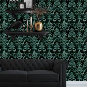 Whimsigoth Emerald Green Fleur Wallpaper