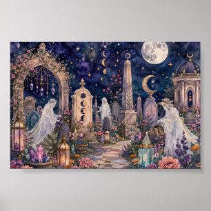 Whimsigoth Ghost Garden Cemetery Celestial Witchy Poster
