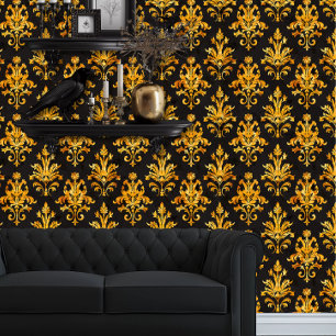 Whimsigoth Gold Fauna on Black Wallpaper