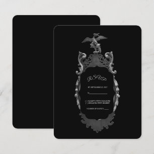 Whimsigoth Gothic Silver Ornate Mirror Wedding RSV RSVP Card