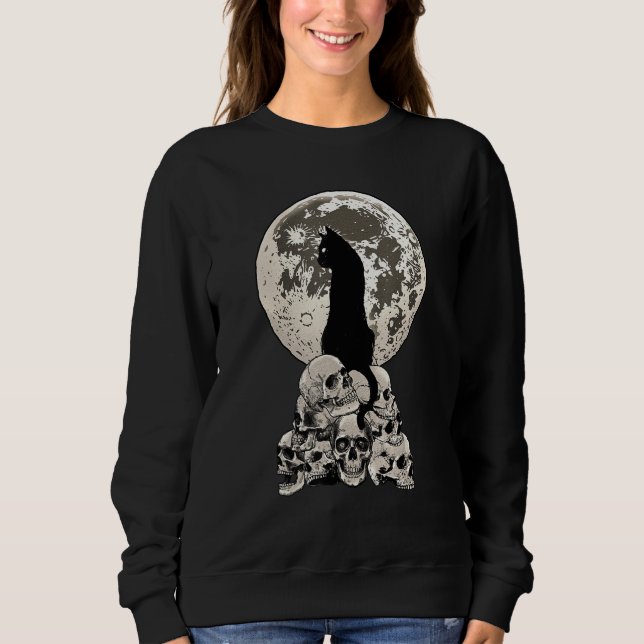 Whimsigoth Halloween Cat Skull Full Moon Gothic Oc Sweatshirt (Front)