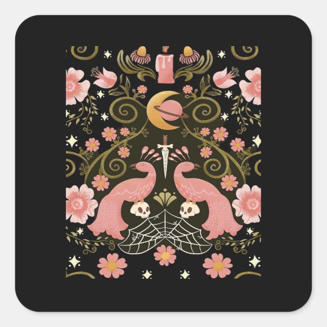 Whimsigoth Midnight Garden Graphic Square Sticker (Front)