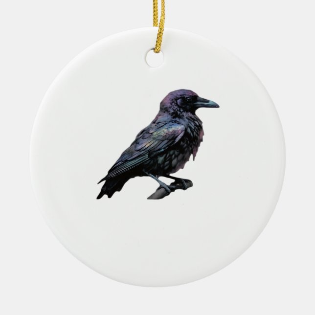 Whimsigoth Moody Floral Grungy Corvus, Raven, Crow Ceramic Ornament (Front)