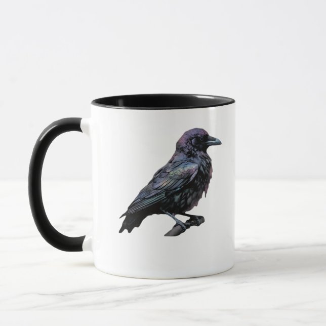 Whimsigoth Moody Floral Grungy Corvus, Raven, Crow Mug (Left)