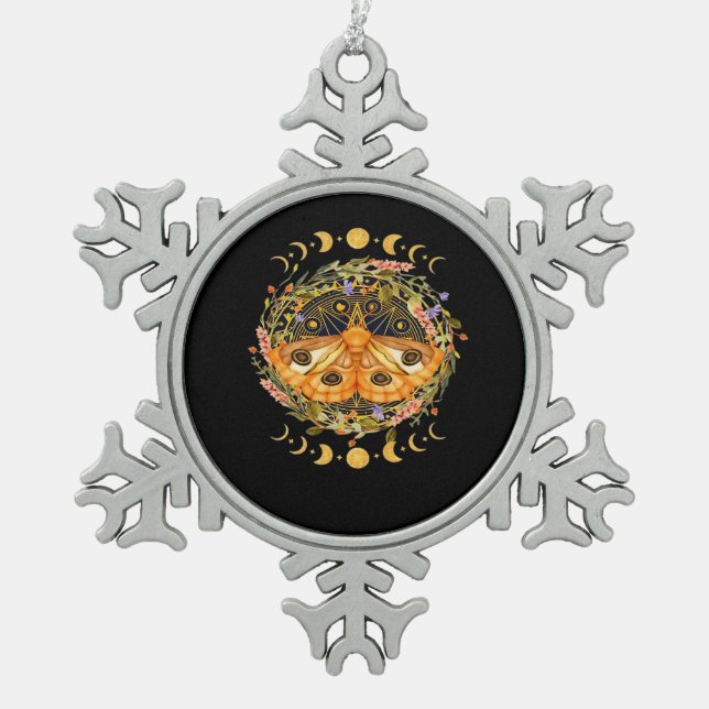 Whimsigoth Moth Classic Snowflake Pewter Christmas Ornament (Front)