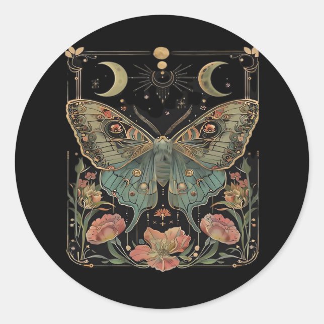Whimsigoth Moth Shirt, Botanical Butterfly T Shirt Classic Round Sticker (Front)