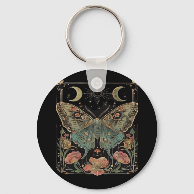 Whimsigoth Moth Shirt, Botanical Butterfly T Shirt Key Ring (Front)